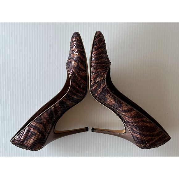 Manolo Blahnik Purple & Bronze Sequin Animal Stripe Heels, Size 39 (IT) 9 (US) - Picture 6 of 11